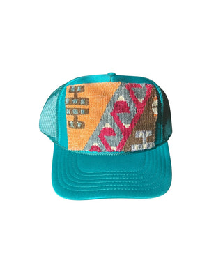 Orijinal Trucker Hat Teal With Orange Patch