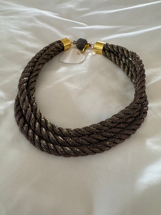 The Heartknot Black Triple Strand Choker In Gold & Black Antique