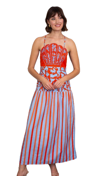 Anna Cate Hunter Midi Dress,  Coral Art