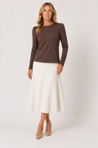 The Burgess Collection the Nan Knit Cream Blend Midi Skirt
