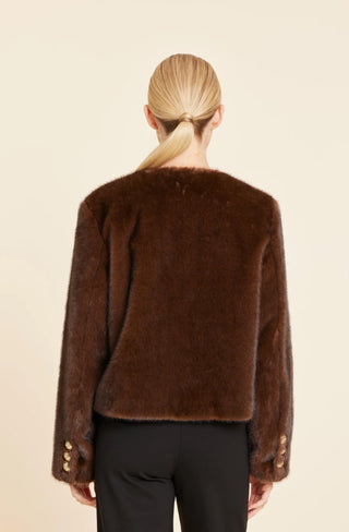 Dolce Cabo Faux Fur Gold Button Chocolate Jacket