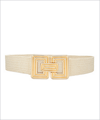 Monkee's Jewelry And ACC Ribbed Rectangle Buckle Straw Belt