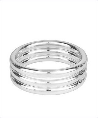 Monkee's Jewelry And ACC 3 Row Stackable Metal Bracelet in Rhodium