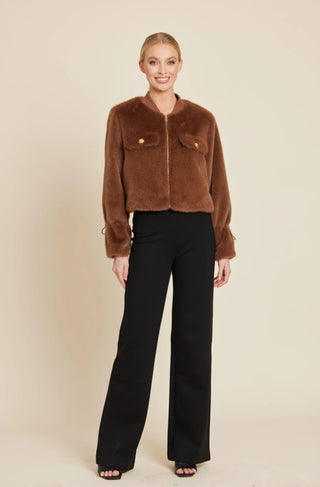Dolce Cabo Faux Fur Cinched Sleeve Zip Camel Jacket