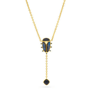 Capucine De Wulf Scarab Lariat Necklace, 18"+2" - Blue Labradorite/Black Agate