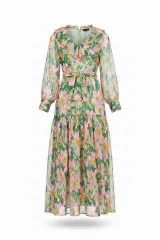 Jade V Neck Ruffles Maxi
