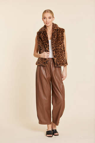 Dolce Cabo Toffee Faux Leather Barrel Leg Pant