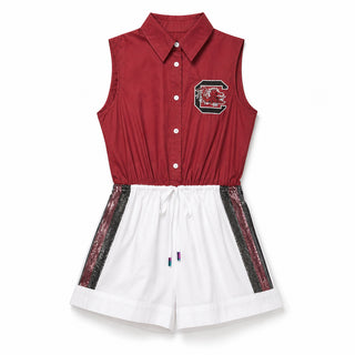 Queen of Sparkles Licensed South Carolina Mascot Pocket Jersey Draw String Cotton Romper