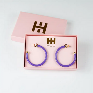 Hoo Hoops Lightweight Hypoallergenic Large Hoop Earrings - Purple with Pearls
