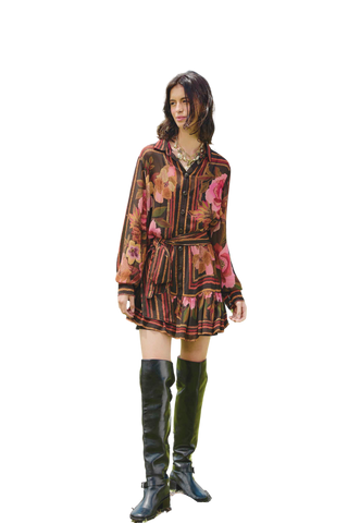 Farm Rio Chenille Flowers Black Mini Dress
