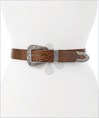 Monkee's Jewelry & ACC Etched Buckle Faux Reptile Belt
