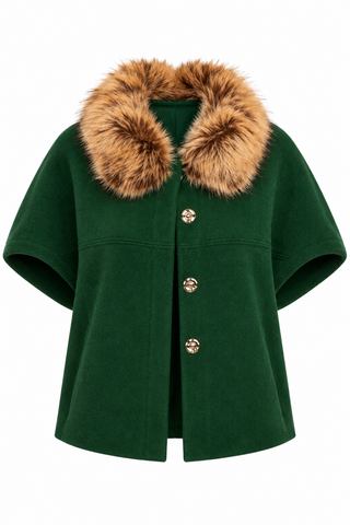 Dolce Cabo Faux Fur Collar Short Sleeved Green Cardigan