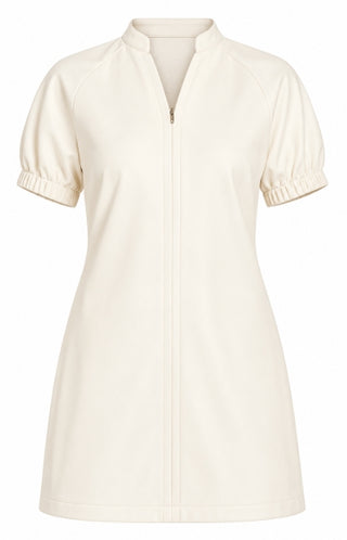 Dolce Cabo Creme Vegan Leather V Neck Short Sleeve Dress