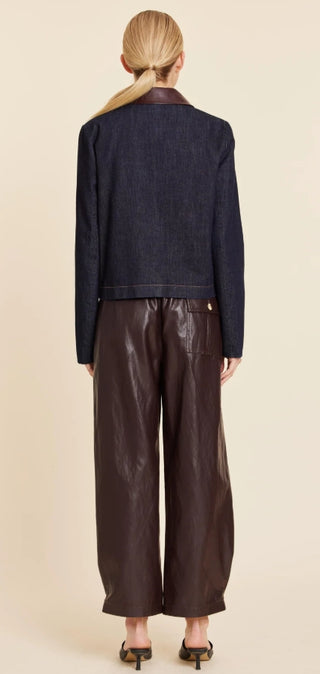 Dolce Cabo Faux Leather Trimmed Denim Jacket