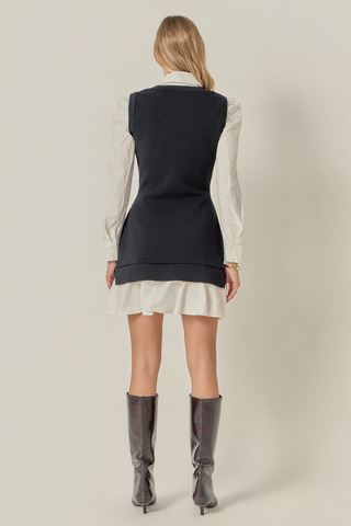 English Factory Shirt Mixed Media Mini Dress
