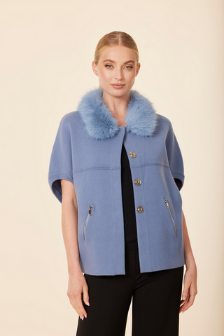 Dolce Cabo Faux Fur Trimmed Cocoon Cardigan in Blush