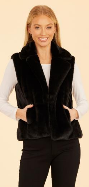 Dolce Cabo Plush Faux Fur Notch Collar Vest