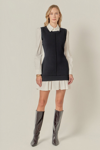 English Factory Shirt Mixed Media Mini Dress