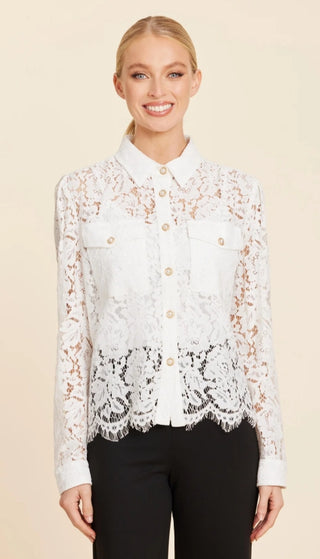 Dolce Cabo Floral Lace Pearl Button Longsleeve Blouse / 2 Colors