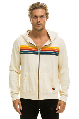 Aviator Nation 5 Stripe Vintage White Zip Hoodie
