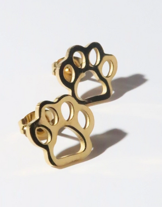 Hoo Hoops Gold Plated Hypoallergenic Waterproof Stud Earrings - Paw Print