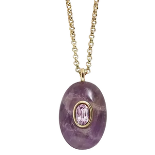 Hoopla Genuine Gemstone Drop Cz  Stainless Steel 18k Pvd Necklace - Amethyst