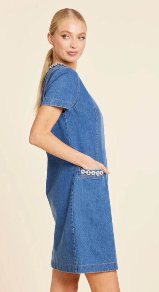 Dolce Cabo Denim Embellished Collared Dress