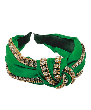 Monkee's Jewelry & ACC Rhinestone Lined Knotted Headband in Green