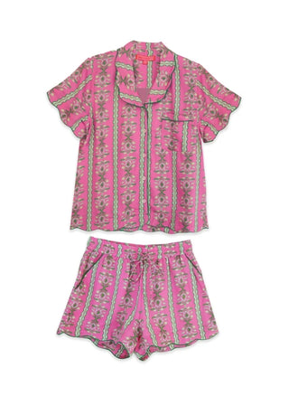 Brooks Avenue Scalloped Cabana Stripe Pink Pajama Set Short