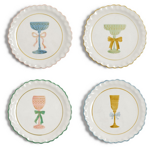 Two's Company Cheers! Set of 4 Hand-Painted Tidbit Plates Incudes 4 Designs