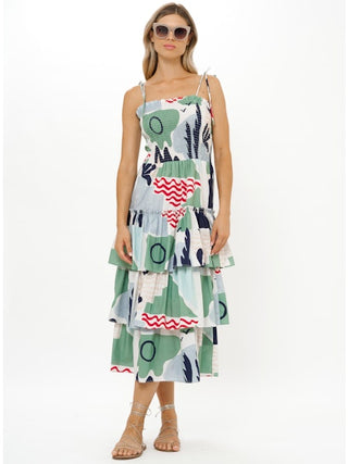 Oliphant Smocked Tie Strap Ruffle Midi
