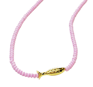 Monkee Collection Lucky Fish Beaded Necklace in Lilac