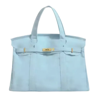 Monkee Collection Canvas Tote Bag w/ Gold Buckle Hardware - Baby Blue