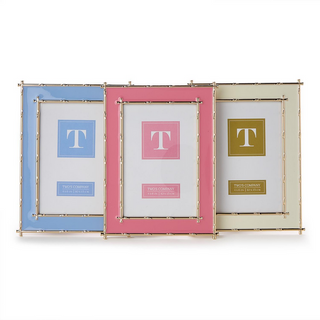 Two's Company Gold Bamboo Edge 4" x 6" Metal Frame Assorted 3 Colors: White, Pink, Blue
