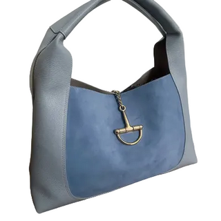 Zh Leather Bags Sveva Suede And Dollar - Large Shoulder Bag - Sky Blue