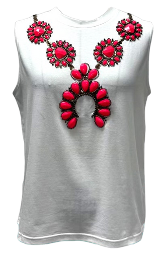 Queen Of Sparkles White & Pink Necklace Tank