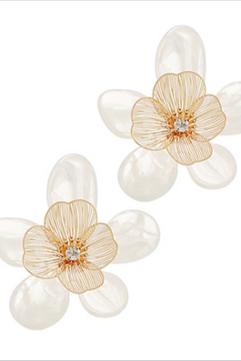 Monkee's Jewelry And Acc Filigree & Acetate Flower Earrings / 3 Color Options