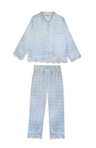 Brooks Avenue Scalloped Blue Chintz Pajama Set Long