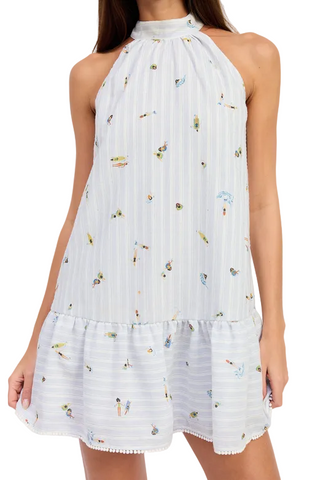 En Saison Nicole Mini Dress In White Blue Multi
