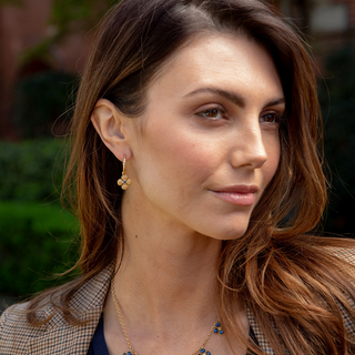 Capucine De Wulf Berry Clover Hoop Earrings With Double Sided Charm / Blue Labrodite