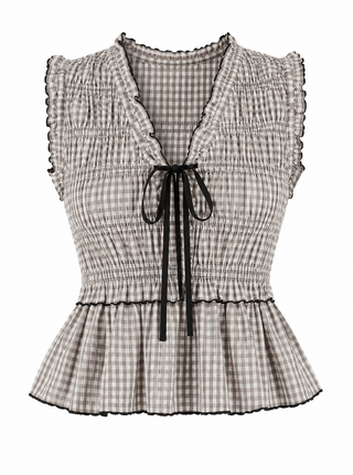 Elan White Gingham Top