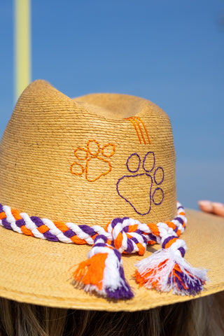 Tipsy Threads Clemson Natural Palm Hat in Purple & Orange