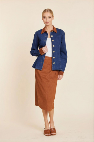 Dolce Cabo Faux Suede Trimmed Denim Shirt Jacket