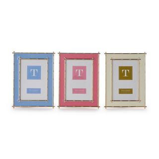 Two's Company Gold Bamboo Edge 4" x 6" Metal Frame Assorted 3 Colors: White, Pink, Blue