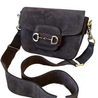 Zh Leather Bags Emily Suede- Crossbody - Dark Brown