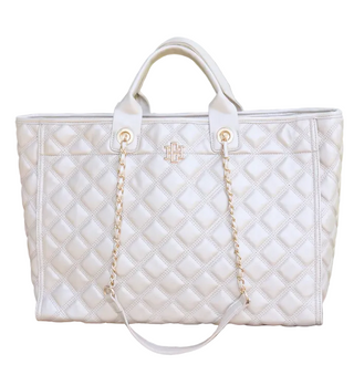 Caroline Hill Melissa Tote Bag Cream Quilted DQ
