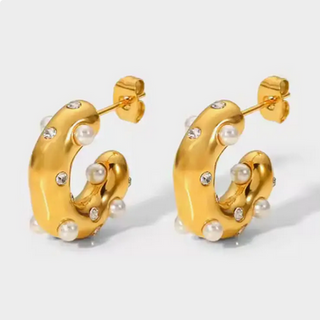 Hoopla Puffy Pearl/Crystal Hoop Earring