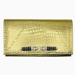 Garland Bags Metallic Gold Faux Croc Gloria Clutch w/ Black Linen Lining