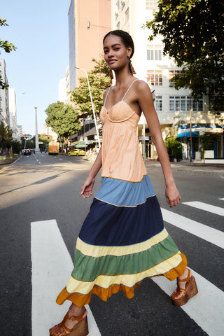 Farm Rio Colored Mix Pleated Sleeveless Maxi Dress