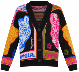 Farm Rio Multicolor Panthers Black Knit Cardigan